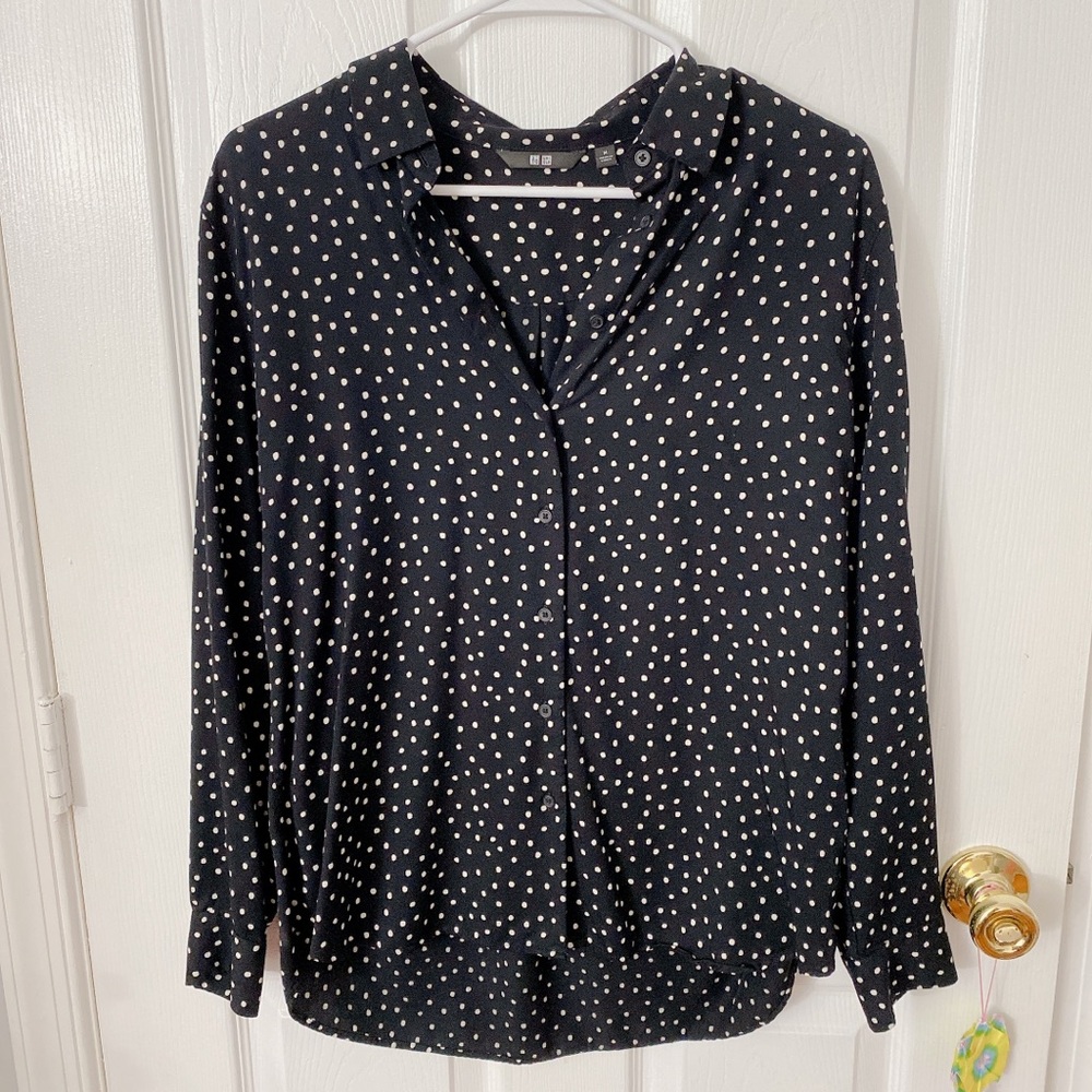 Black and white silky long sleeve button up